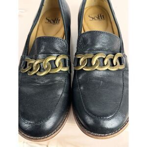 Sofft Black Leather Chain Loafers Women's 8M
